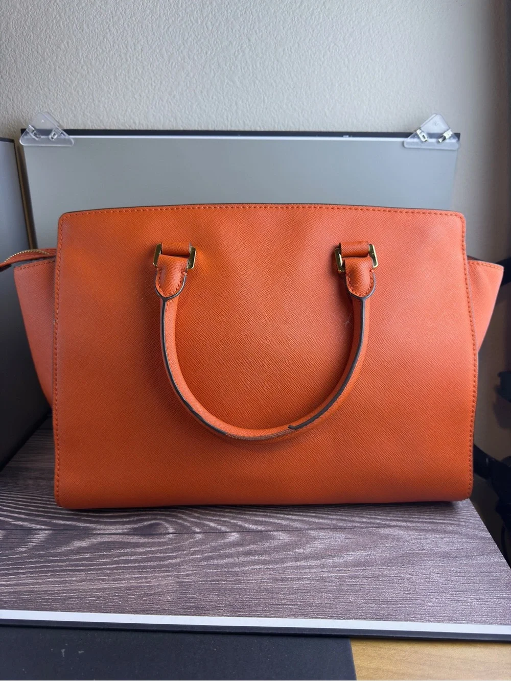 Michael Kors Jet Set Orange Saffiano Tote Purse Wallet Dust Bag Crossbody Set